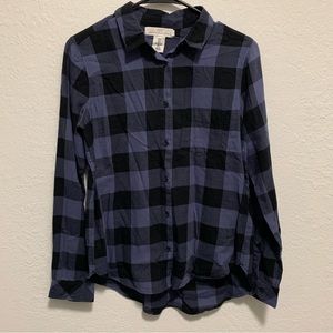 H&M Label of Graded Goods blue and black plaid button up shirt size 4
